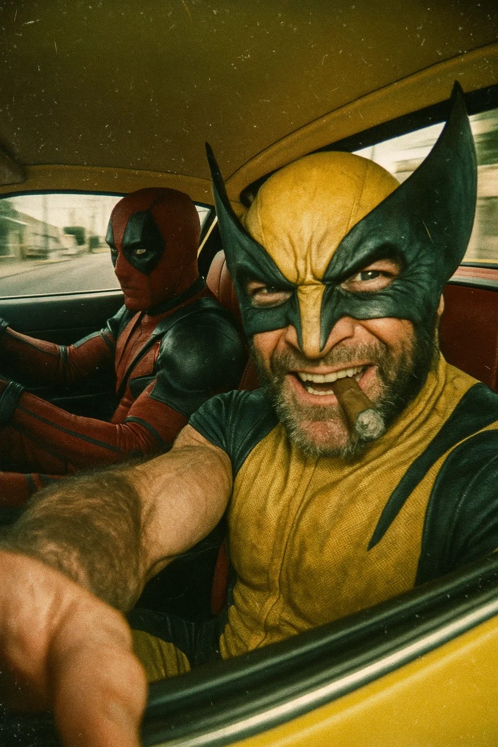 Chaotic Retro Road-Trip Selfie Prompt