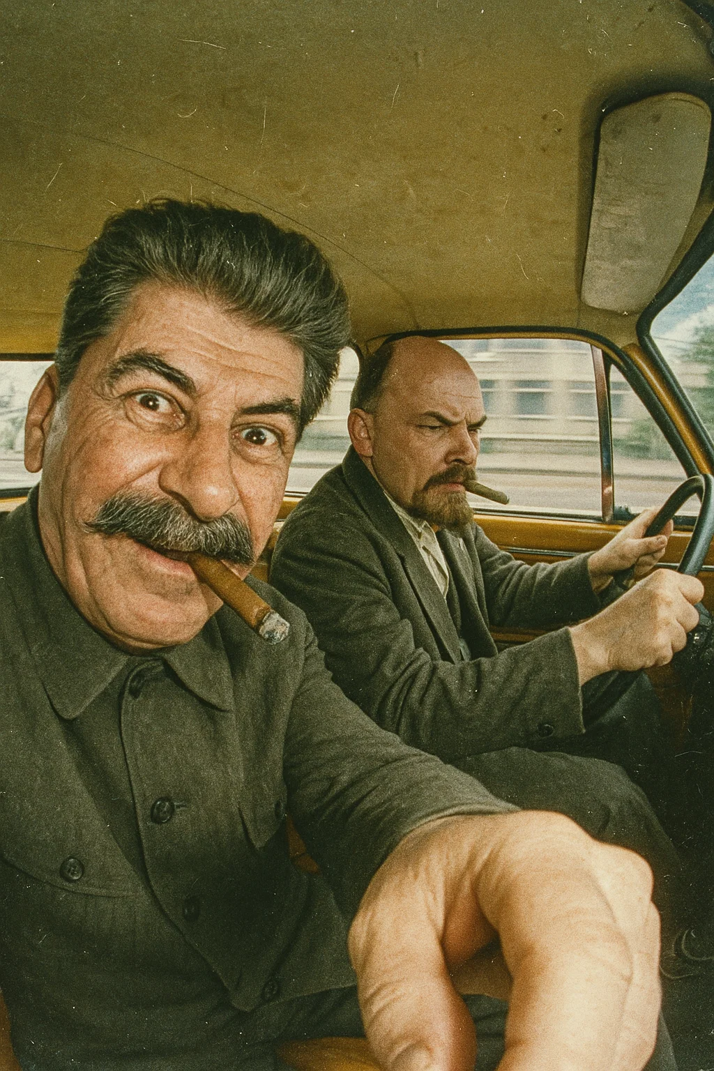 Chaotic Retro Road-Trip Selfie Prompt